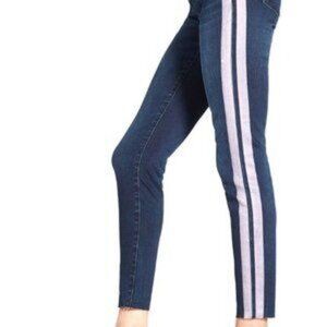 KUT from the Kloth Connie Ankle Skinny Jeans Blue W/ Pink Stripe Raw Hem Size 6